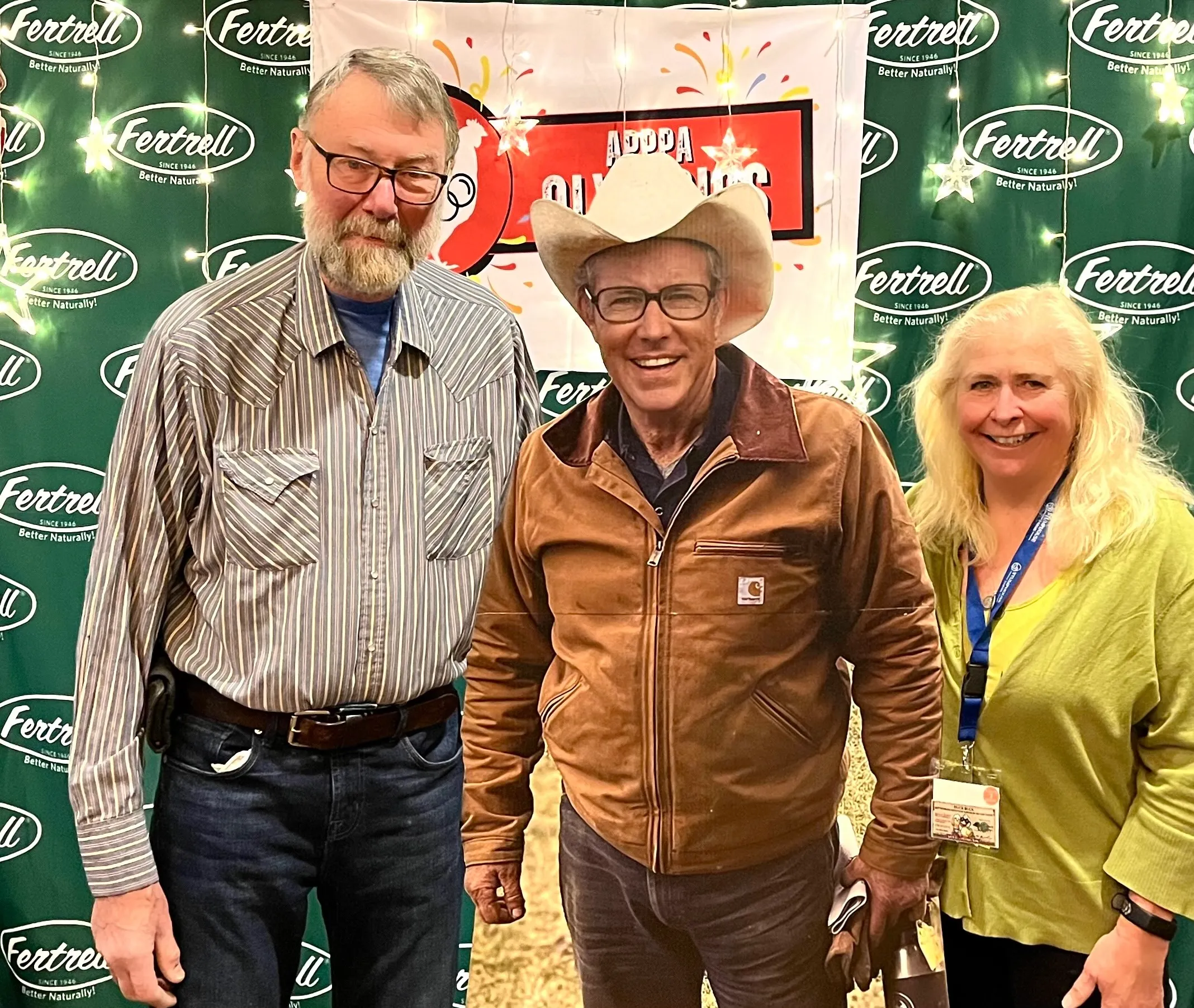 Roger and Shelley Gray at the APPPA conference with a Joel Salatin cardboard cutout